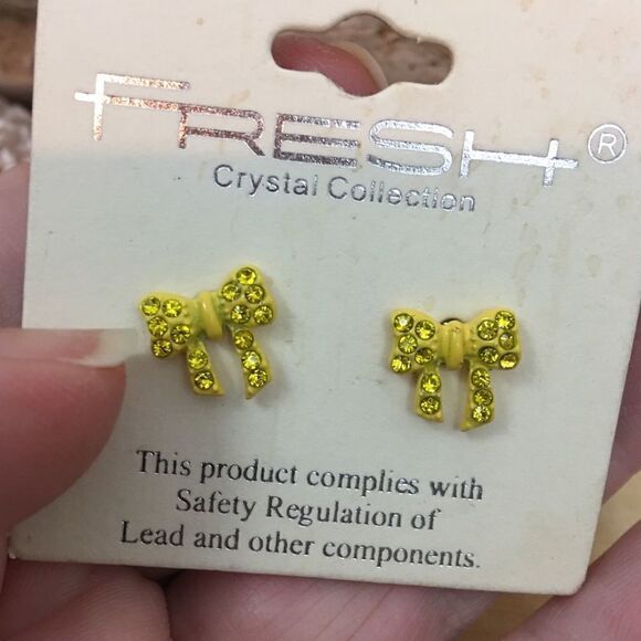 Fresh yellow crystal bow earrings  Earrings - Picture 3 of 4